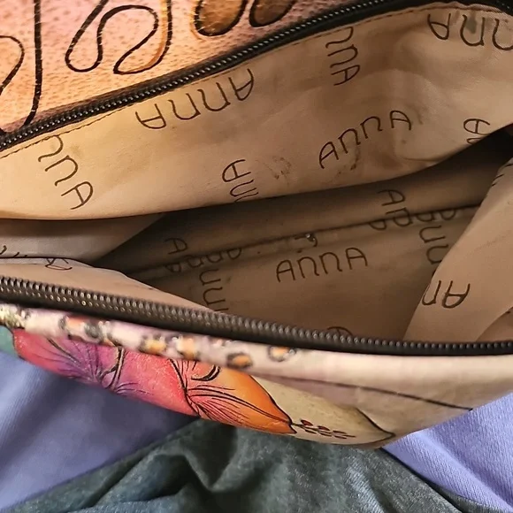 Anna By Anuschka Hand Painted Floral Shoulder Crossbody Leather Bag - Picture 13 of 16